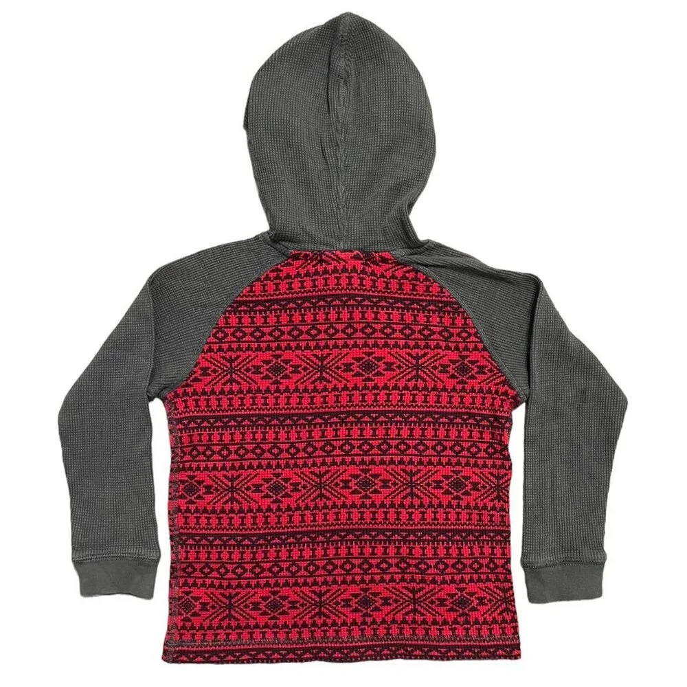 Hanna Andersson Sz 100 (4Y) Red & Gray Alpine Waffle Knit Hoodie Shirt